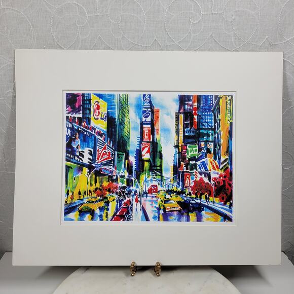 VTG Signed Jiu New York City Times Square Street Art Print Poster Wall Decor - Picture 1 of 15